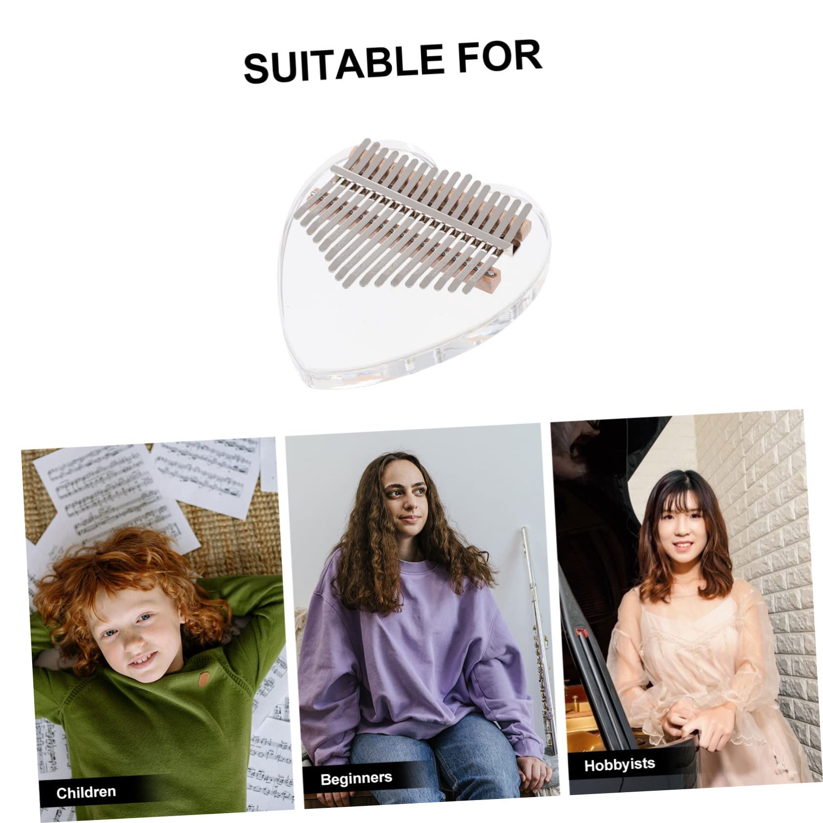 Yardwe 1 Set Key Thumb Piano with Heart Design Portable Kalimba Music Instrument Music Lovers Easy to Learn Play Melodious Tunes