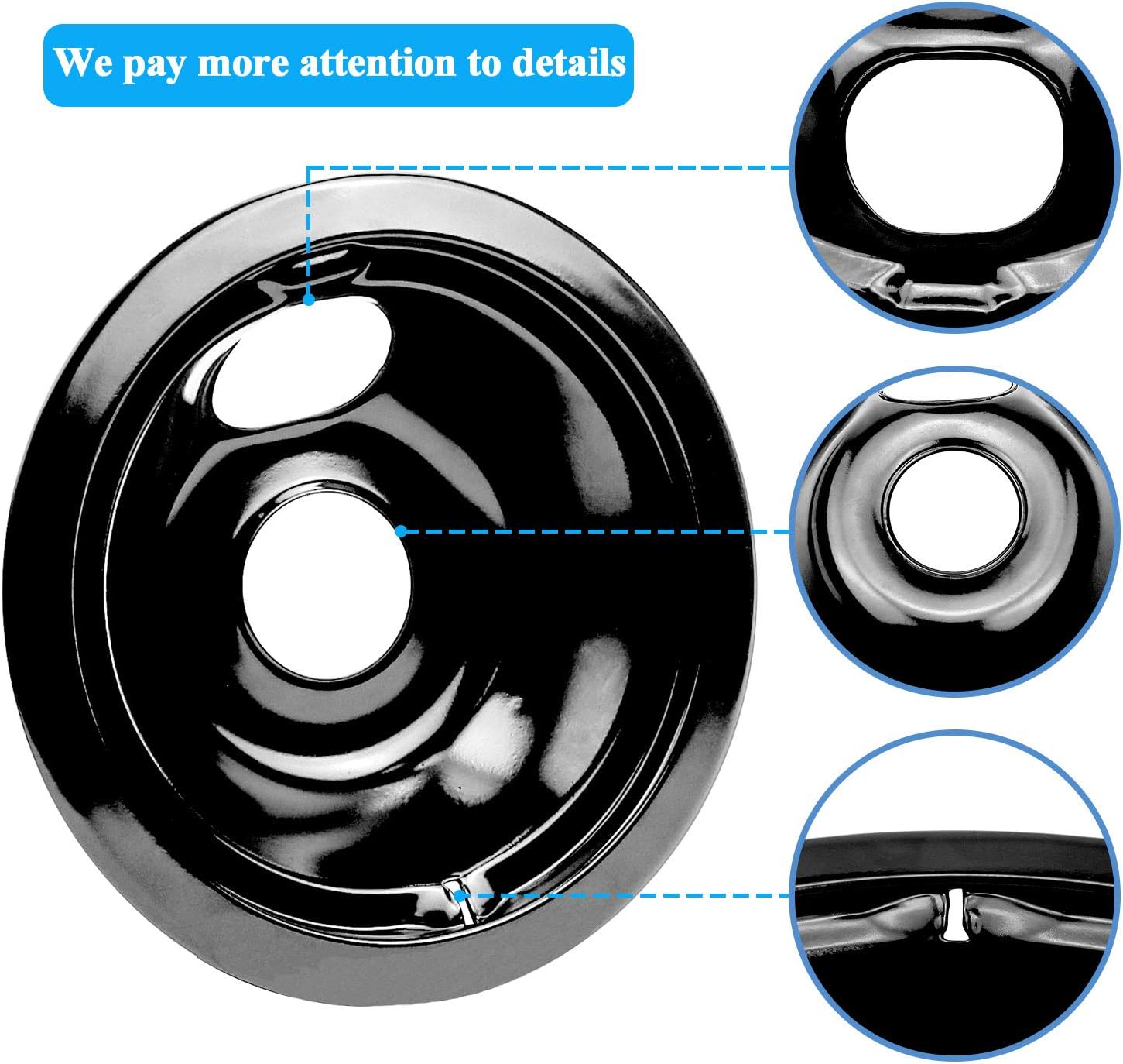4 Pack Black Porcelain Burner Drip Pan By AMI PARTS - Replacement for Ge Hot-point Range Cooktop Includes 1 8-Inch and 3 6-Inch Drip Pans thumbnail