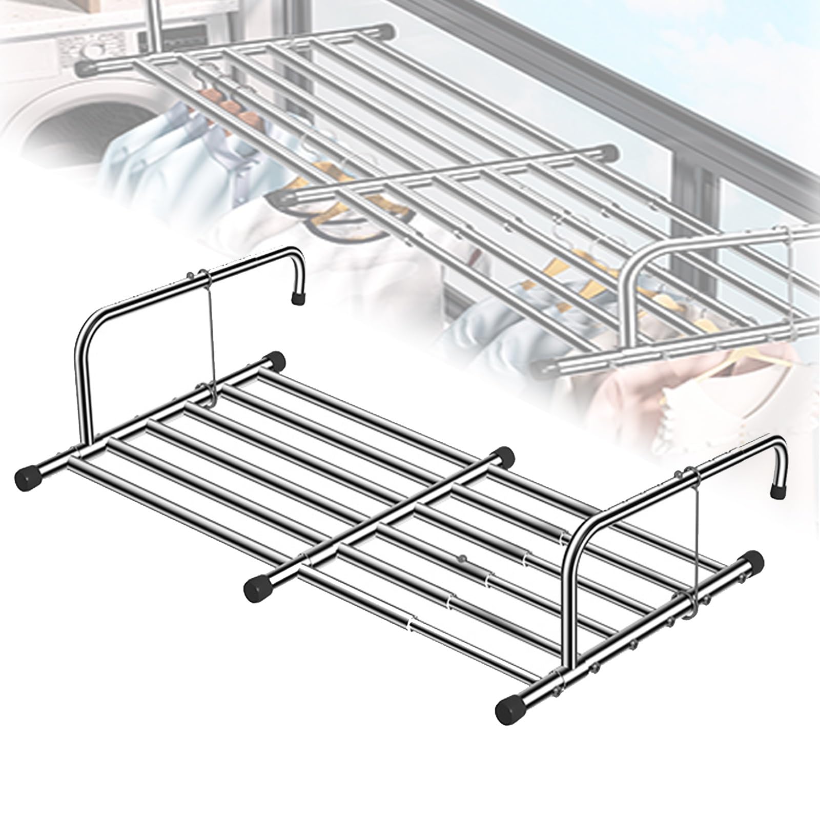 Wäscheständer — Zum Aufhängen Von Heizkörpern Und Balkon, Einziehbarer Balkon-Fenster-Trockenständer, Edelstahl Balkontrockner, Klappbar, Verstellbarer Hängetrockner (Size : 34in-63in)