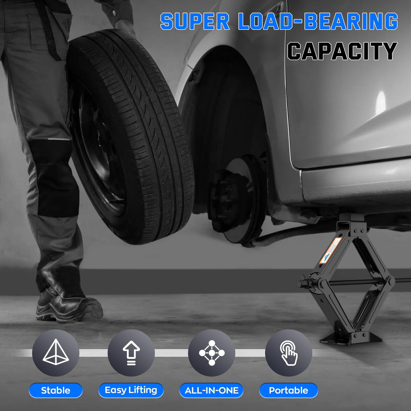 IMAYCC Kit cric per auto, cric a forbice per auto, 2 tonnellate, kit di riparazione con chiave a cricchetto, kit di cambio pneumatici di scorta, kit di emergenza per Vehi