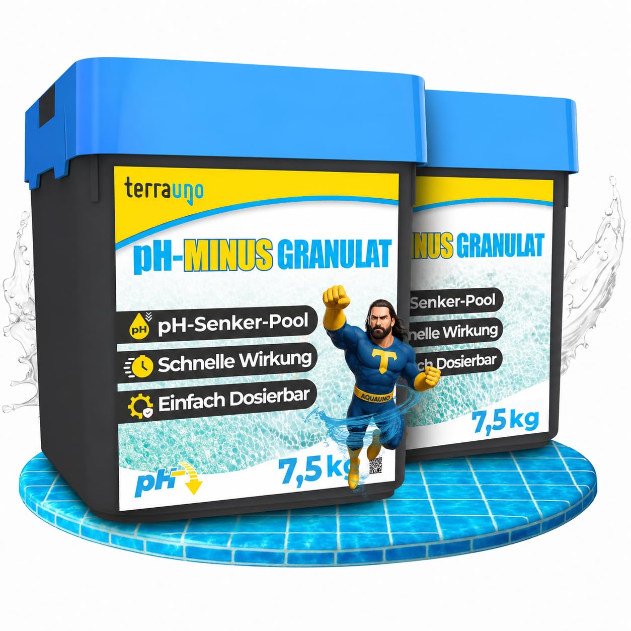 TerraUno pH minus Granulat für pH Wert Einstellung und Poolpflege, 7,5kg, pH Senker Pool zur Regulierung und Korrektur des pH Werts, schnelllöslich mit zuverlässiger Wirkung & ideal für alle Poolarten