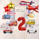 12 Pcs Transportation Balloons,Train Ambulance Police Car Fire Truck School Bus Plane Submarine Ship Balloon for Transportation Birthday Party Supplies,Kids Vehicle Party Decorations (2nd) gallery image