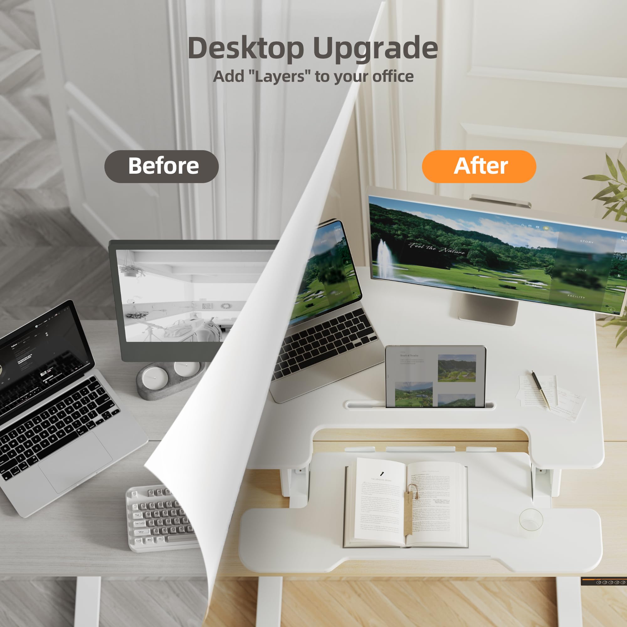 Claiks Standing Desk Converter 32 inch Height Adjustable Sit Stand Up Desk Riser Quick Sit to Stand Tabletop — view 4