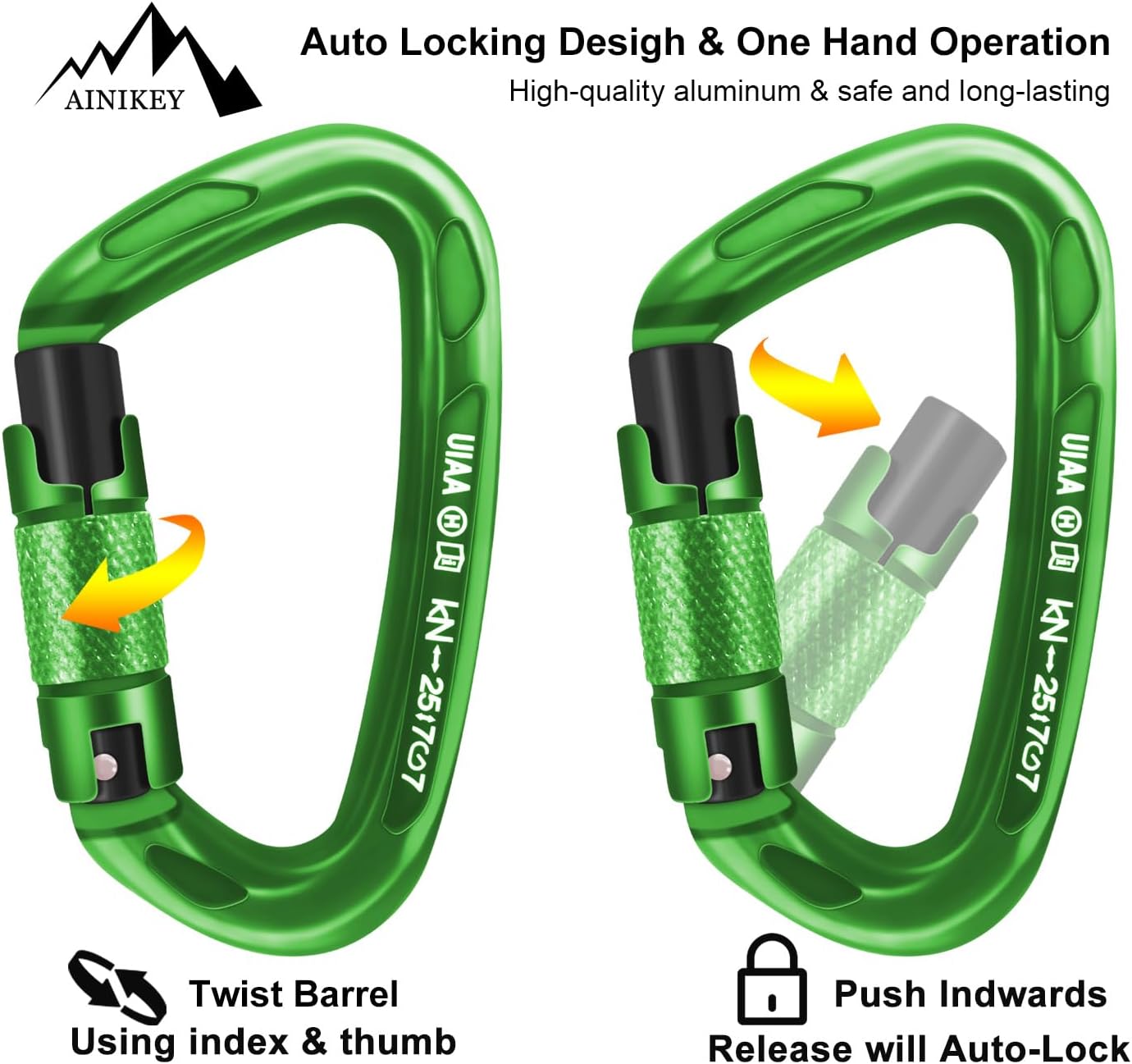 Climbing Carabiner Clips 25kN Auto Locking Carabiner, Professional Heavy Duty Large Locking Carabiner Clips for Rock/Ice Climbing Rappelling Rescue Swing etc, D Shaped, Large Size - Image 4