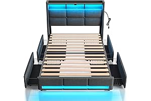 Rolanstar Twin Boy Bed Frame with LED Lights and Charging Station