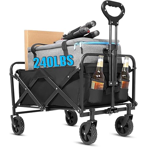 Wagons Carts Foldable,Collapsible Folding Outdoor Utility Wagon for Outdoor,Sports,Garden,Camping,and Shopping,Heavy Duty,Large Capacity(Black).