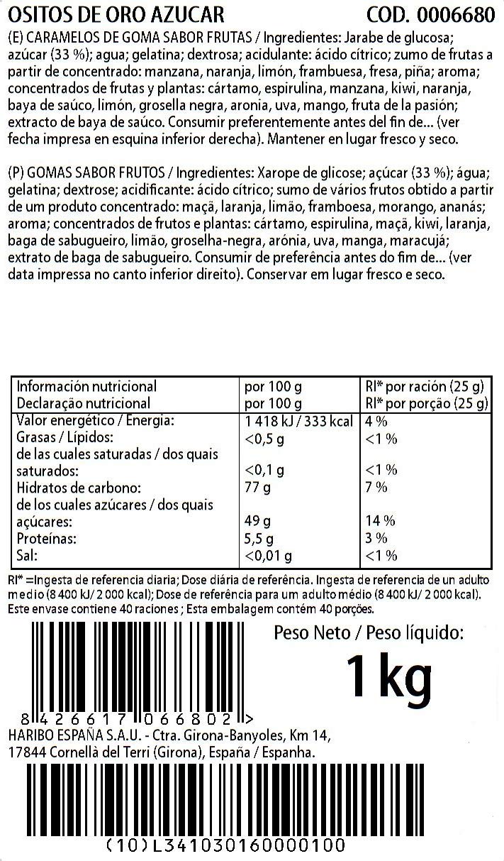 Haribo 0006680 Ositos de azúcar, Paquete de 12 x1 kg/bolsa