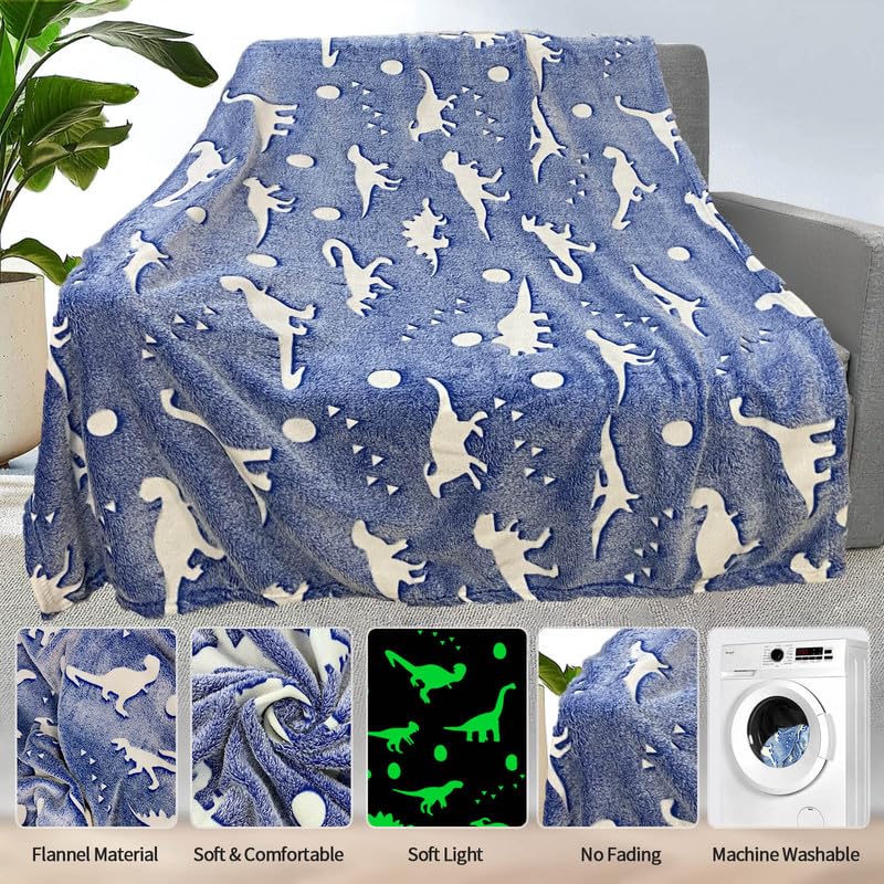 Dinosaur Blanket for Boys, Personalized Baby Blankets for Boys, Dinosaur Glow in The Dark Blanket for Kids, Toddler Blanket for Boys, Soft Fleece Blankets and Throw,Birthday 40"x 50"
