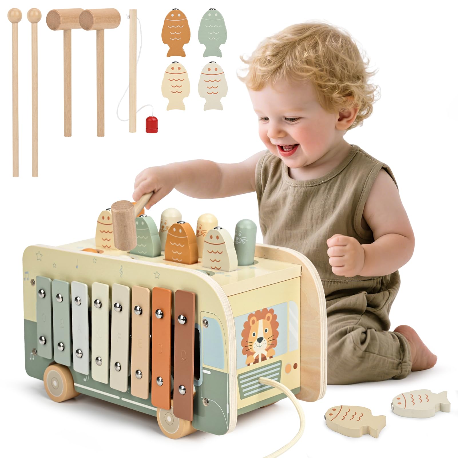 Vanplay Juguetes Niños 1 Año, Juguetes Bebe, Juguetes Montessori 7 en 1 con Xilofono, Instrumentos Musicales Bebe, Regalo Niño Niña 1 Año