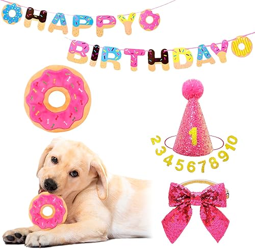 Suministros para fiesta de cumpleaños de perro, traje de sombrero, juguete masticable, collar de corbatín brillante, fiesta de cumpleaños, corona