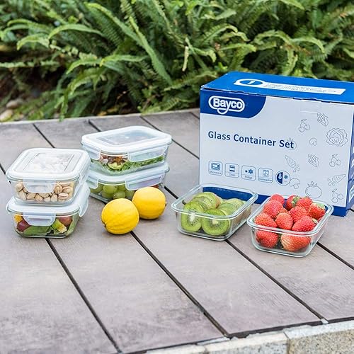 Miniatura 7 de Bayco - Paquete de 6 recipientes de vidrio para comidas preparadas, recipientes de almacenamiento con tapas, cajas bento herméticas, sin bisfenol A,