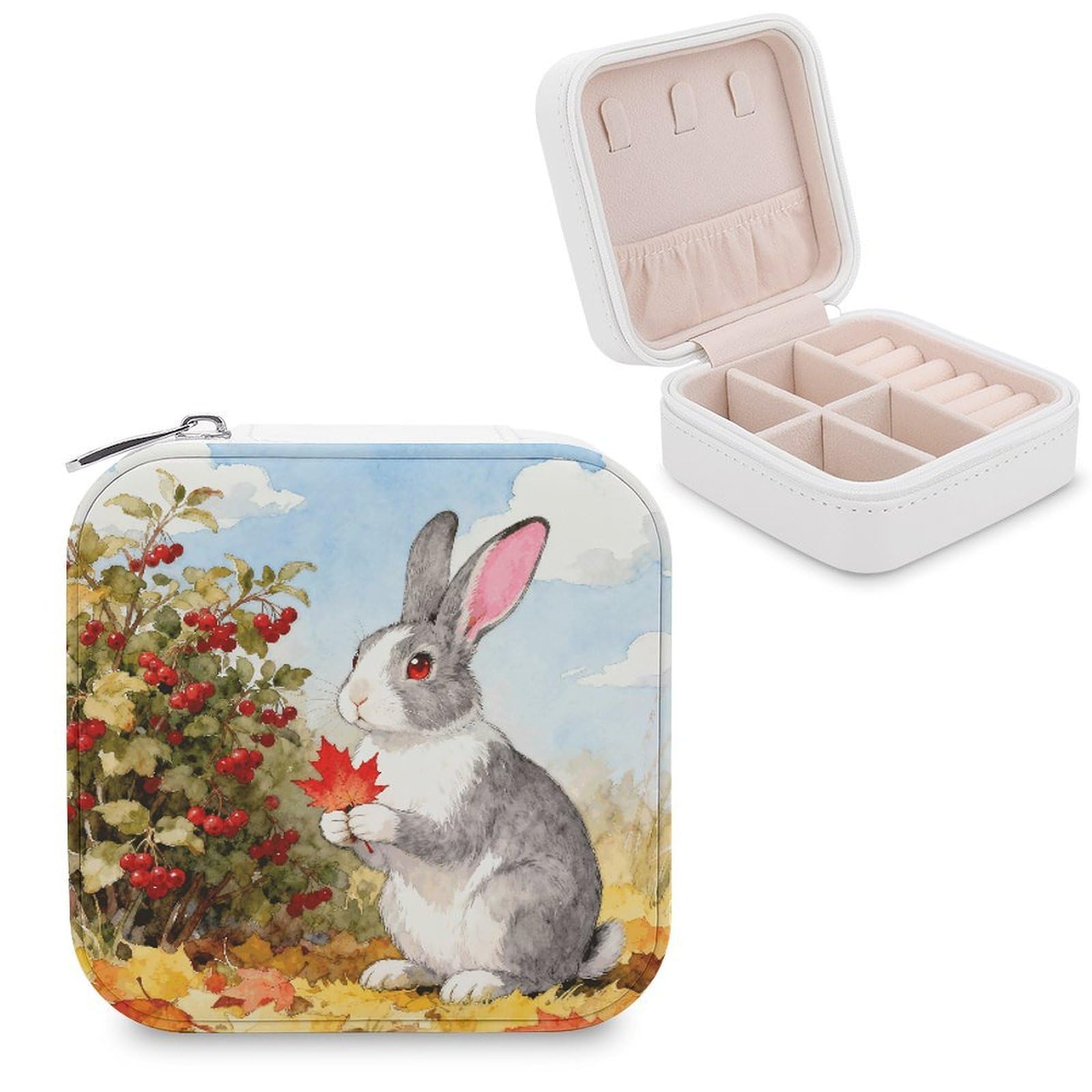 LZQPOEAS Fall Animal Jewelry Box, PU Patterned Storage Case, Portable Travel Jewelry Organizer Box for Storing Rings, Pendants, Earrings, Necklaces, And Women's Specialized