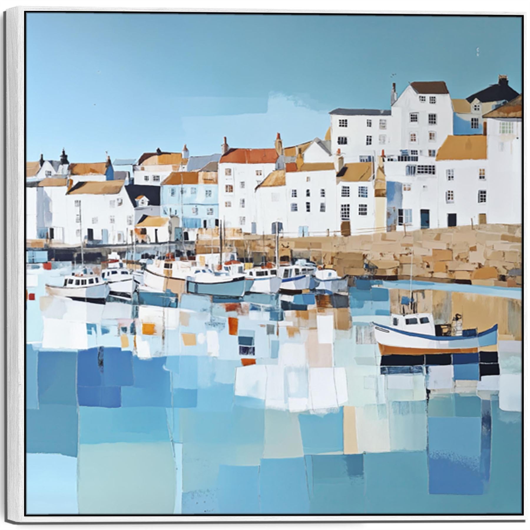 Wallfillers Cornish Seaside Wall Art Print - Framed Square - Coastal Memories (100cm x 100cm)