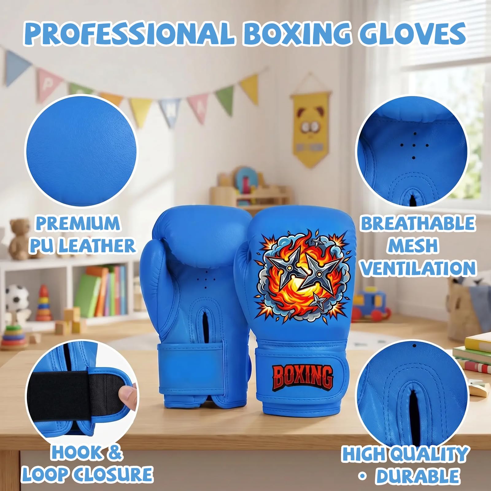 Sacco da boxe da pavimento, sacco da boxe per bambini, gonfiabile, con guanti | Sacco da boxe gonfiabile stabile per karate, kickboxing, MMA, regalo ideale per ragazzi e ragazze