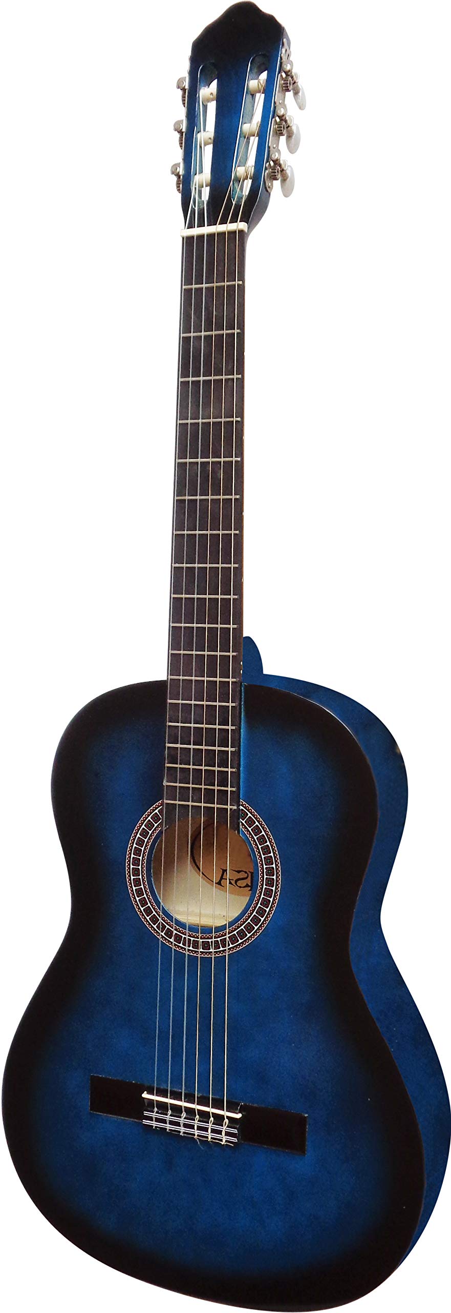 4/4 LINKSHAND GITARRE - KONZERTGITARRE SET FÜR LINKSHÄNDER - CLASSIC - BLAU-SCHATTIERT - DECKE LINDENHOLZ - TASCHE - BAND - SAITEN - 3xPIK - STIMMGERÄT ET33B - C23L