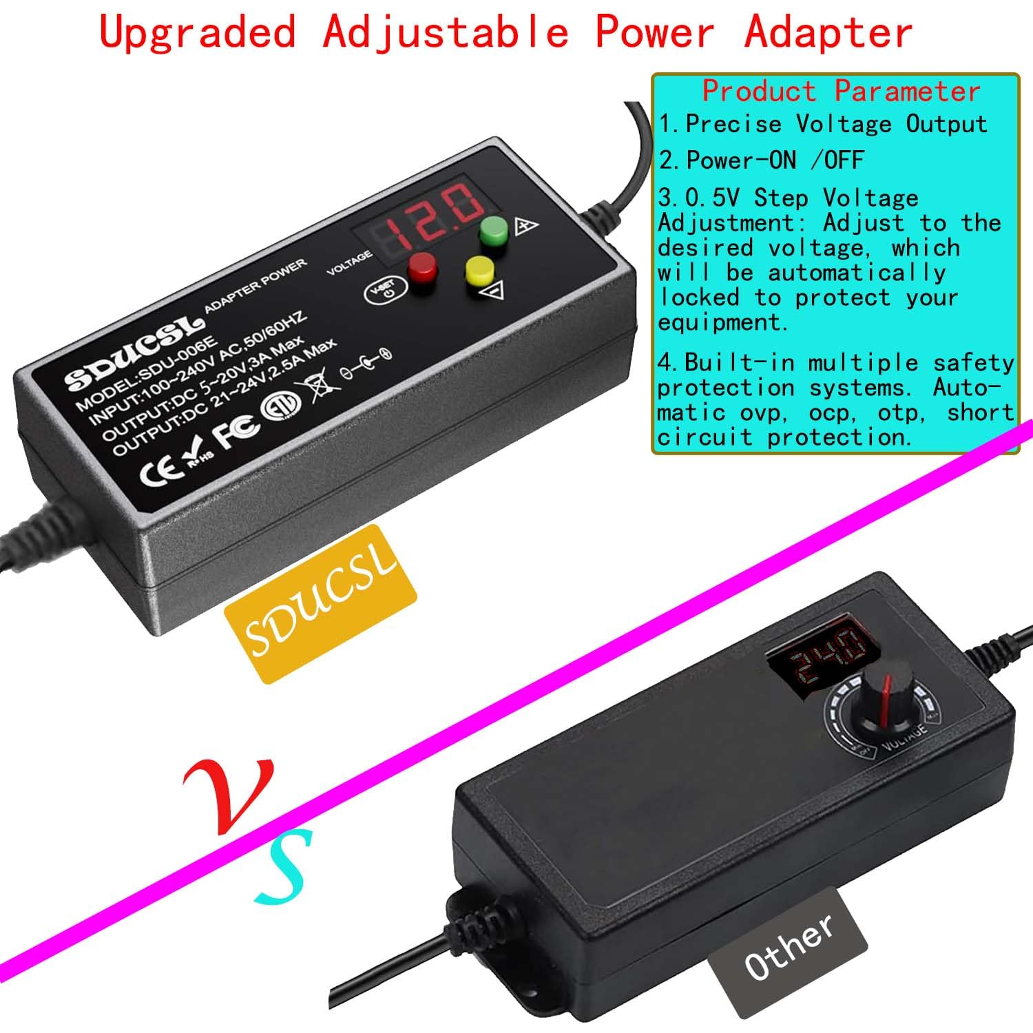Fuente de alimentación universal CA/CC, adaptador de corriente universal de 5-24 V 60 W con 8 puntas, 100-240 V CA a CC 5 V 9 V 12 V 15 V 18 V 20 V 21 V 24 V 3 A máximo, transformador de fuente de