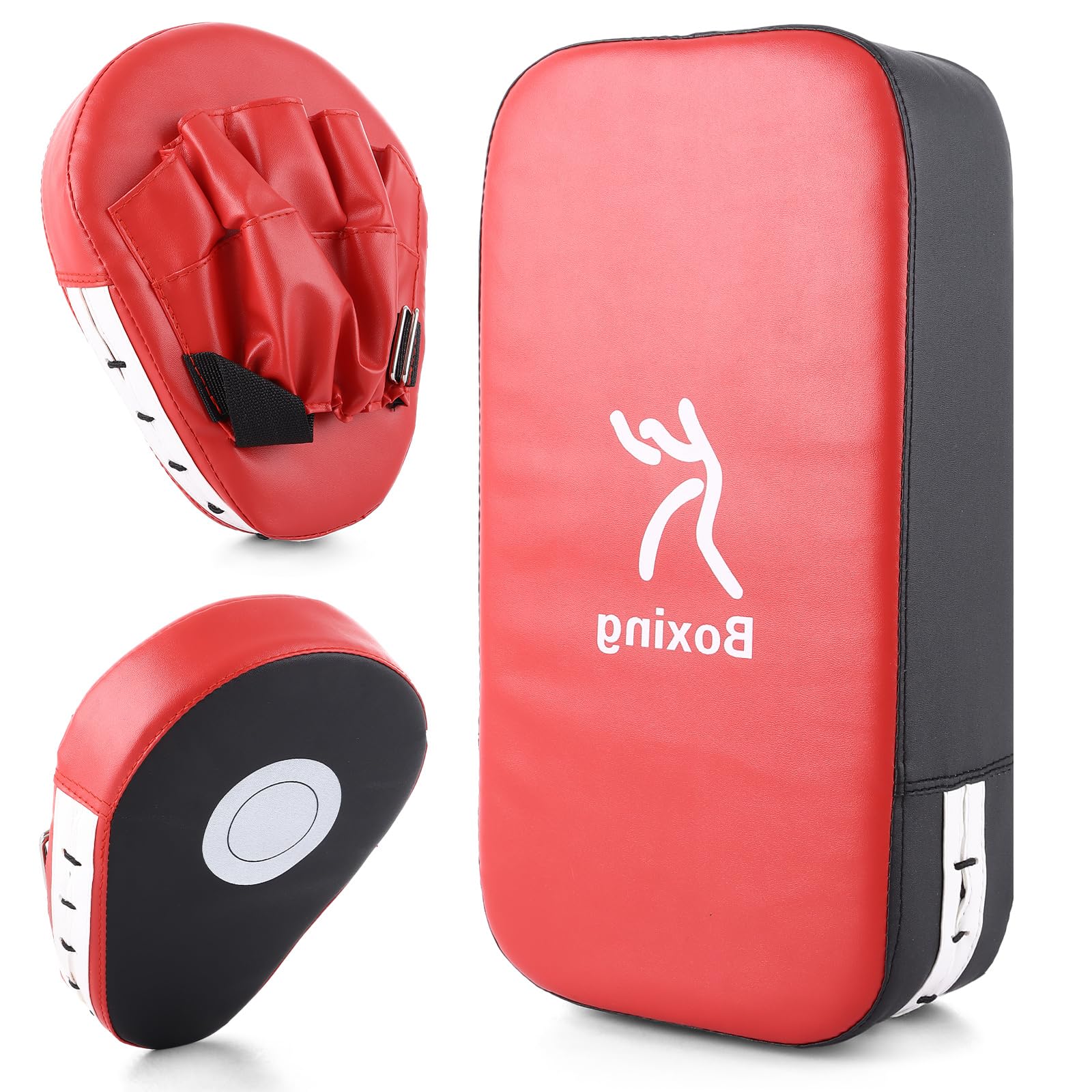 LDXDRU Punching Mitts and Kick Pack Set, Boxing Mitts Focus Pads, Thai Pads Karate Kick Pads for Kickboxing, Martial Arts, UFC, MMA Training - 1pcs Kick Pad & 2pcs Punching Mitts, Red