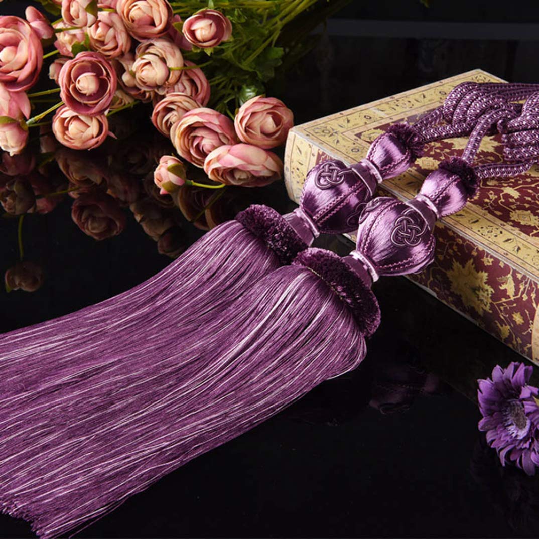 Embrasses de Rideaux， Attaches de Rideaux pour Rideaux， embrasses de Rideaux tressées rétro à Pompons pour Salon， Bureau， fenêtre， Corde de retenue， Traitement，Purple-OneSize