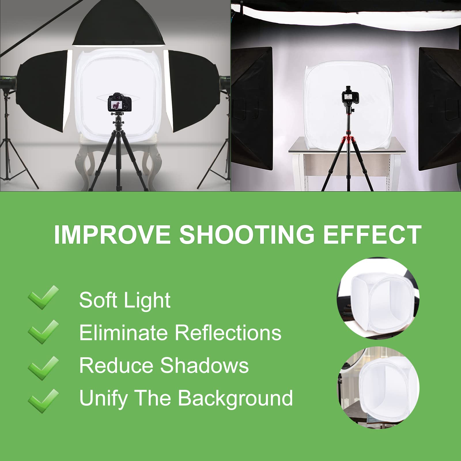 Boîte à Lumière 60x60x60cm, Studio Photo Portable Lightbox Kit Tente de Shooting Pliable avec 4 Couleurs Toiles de Fond pour Photographie