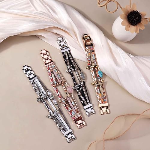 Miniatura 3 de Correa de piel bohemia compatible con Apple Watch Band de 1.496 pulgadas, 1.575 pulgadas, 1.614 pulgadas, correa de cuero elegante y bohemia