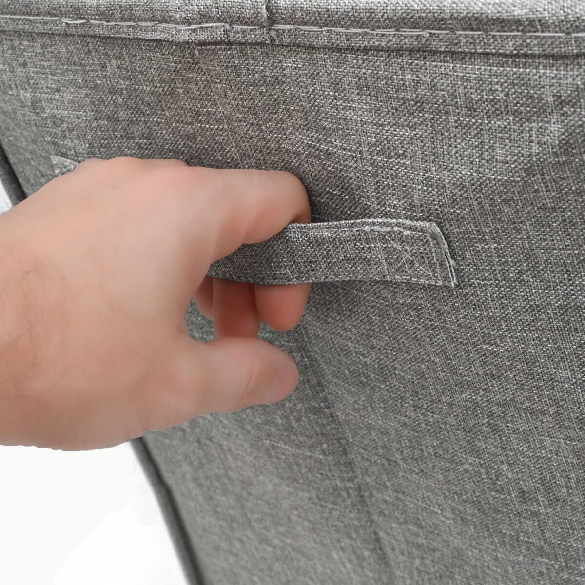 DuneDesign Kosz na pranie z pokrywką, 50 l, 30 x 30 x 60 cm, szary, ze stabilną ramą drewnianą, składany pojemnik na pranie do łazienki i sypialni, wąski kosz na pranie z pokrywką