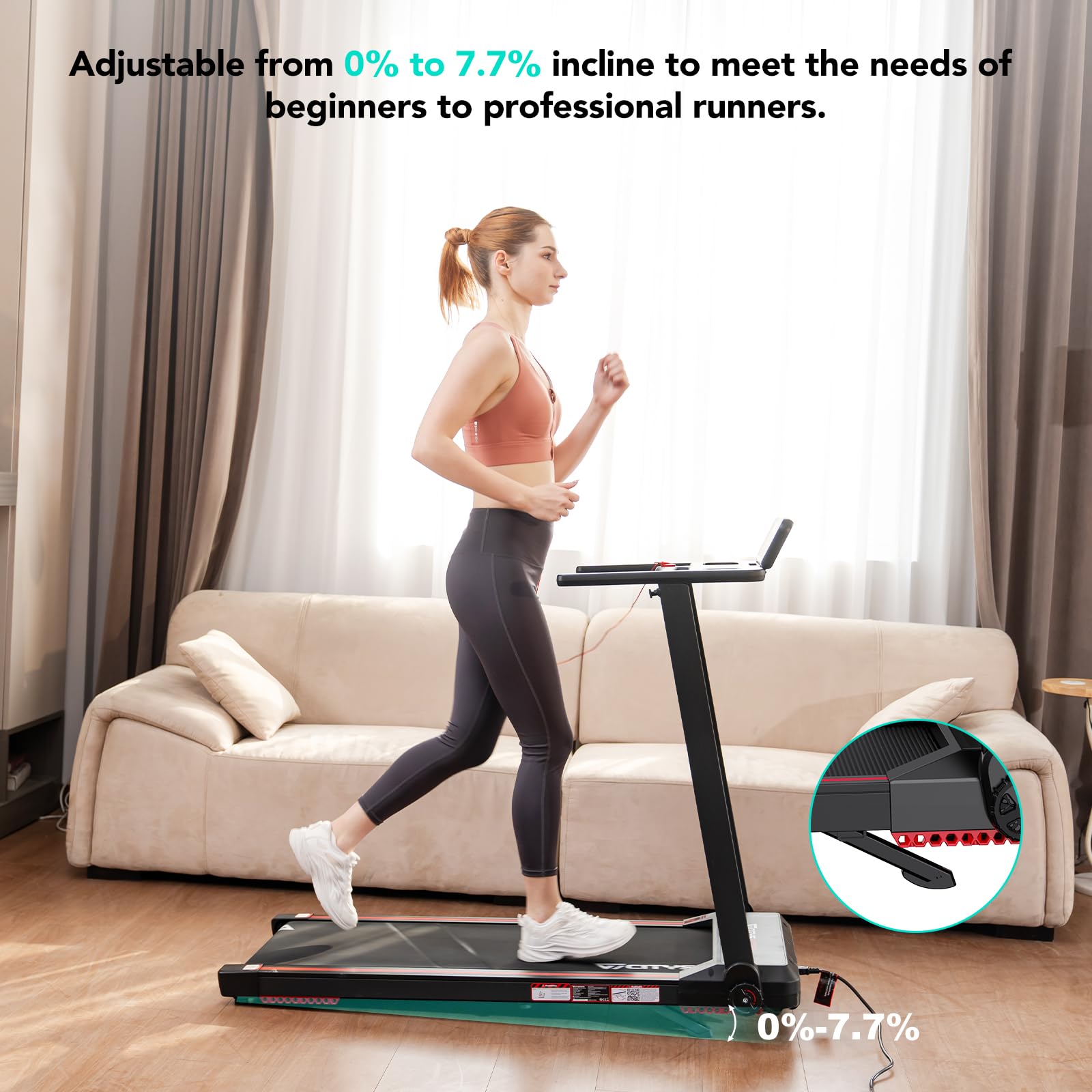 CITYSPORTS Tapis de Course,Tapis Roulant Pliable 12 km/h,avec Affichage LED,APP et 360° Tablet Holder,Walking Pad Compact pour la Maison et Le Bureau (Black & Red)