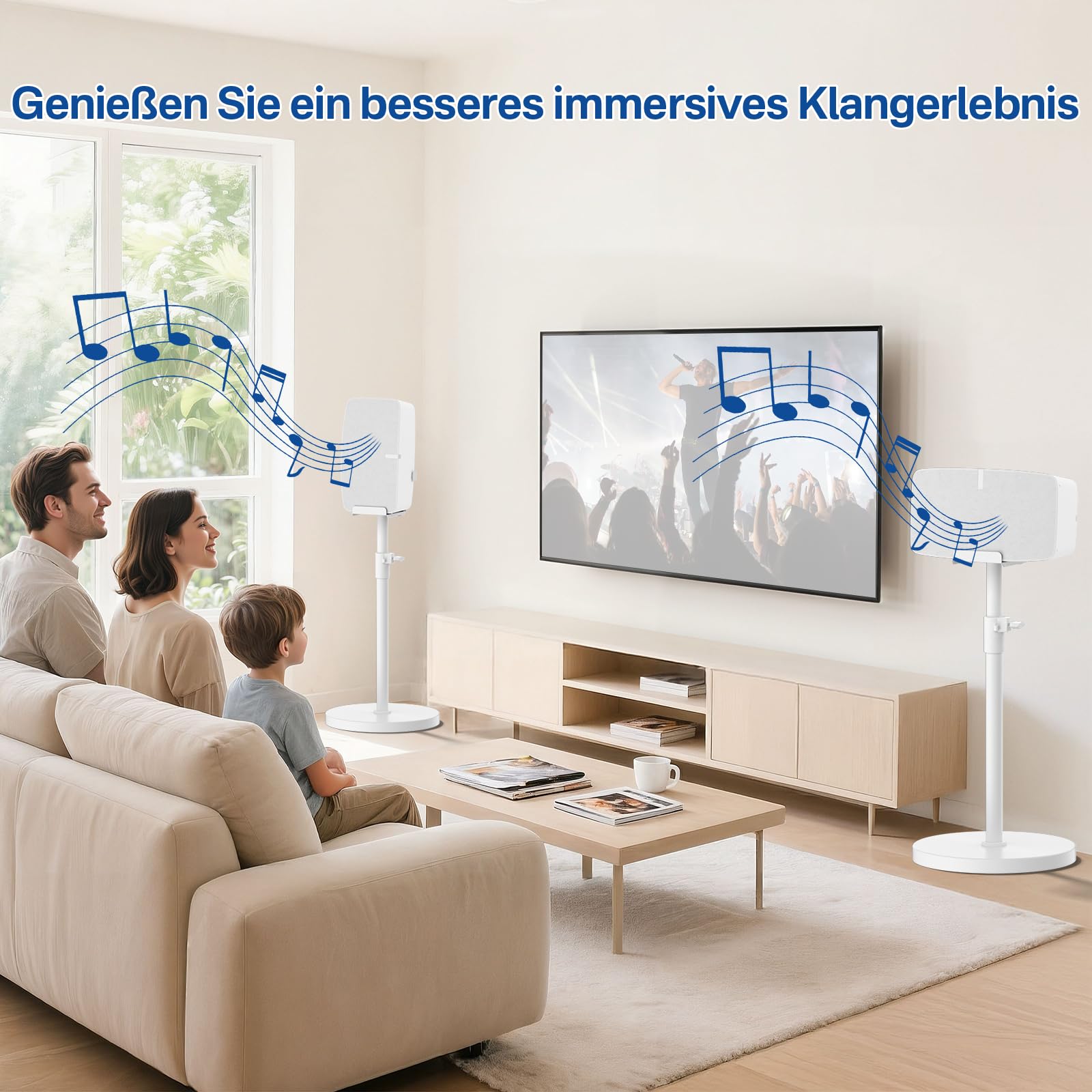 Höhenverstellbarer Lautsprecherständer: Bodenständer für horizontale/vertikale Ausrichtung, Kompatibel mit Sonos Play:5 (2. Gen.) und Sonos Five mit Kabelmanagement, Weiß
