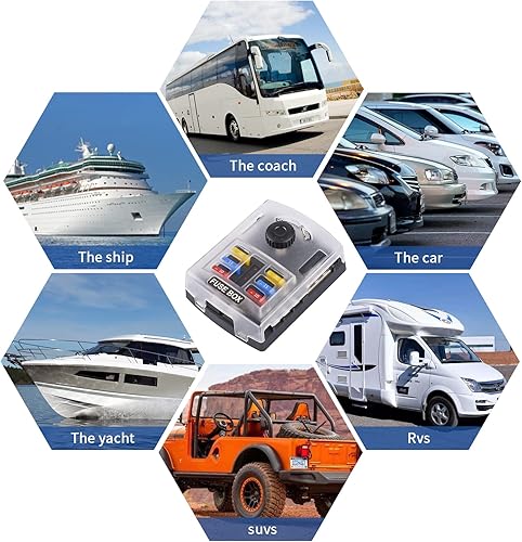 Miniatura 6 de Bloque de fusibles de 6 vías de 12 V con indicador LED, 300/45 A con cubierta antipolvo, terminal positivo individual de 6 vías y portafusibles