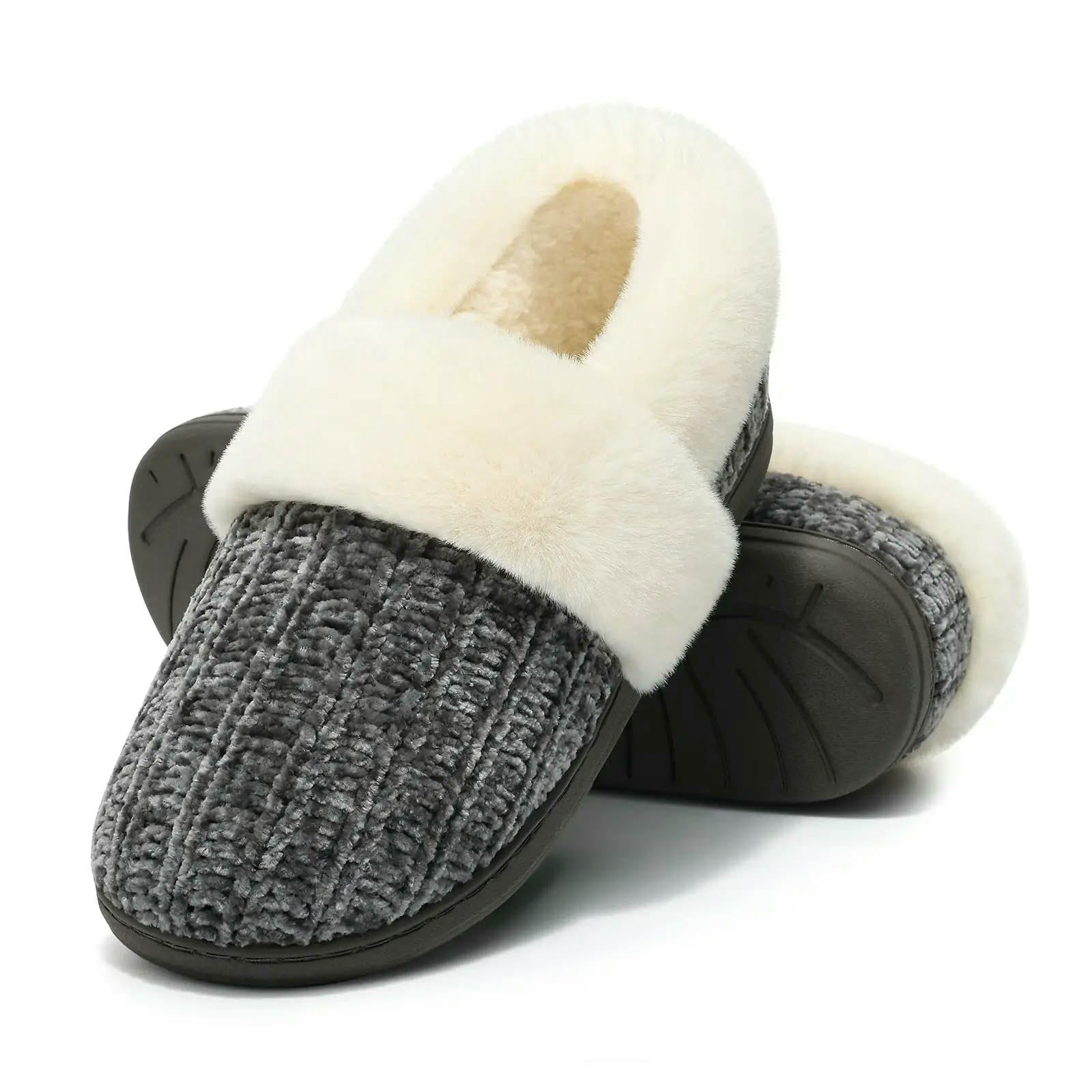 Pantofole Calde da Casa in Maglia Donna, Comode Foderate Ciniglia, Memory Foam E Suole per Interni Ed Esterni-marina-chiuso-38-39