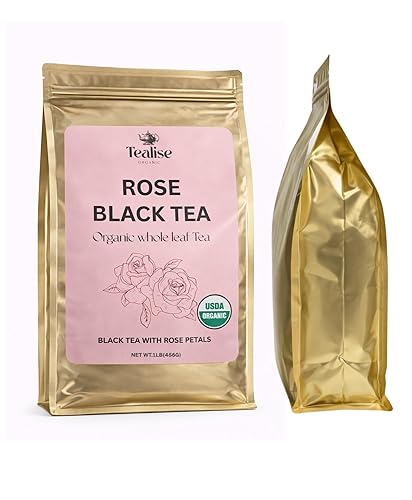 Miniatura 3 de Té negro rosa orgánico hoja suelta  hoja entera, orgánico USDA, aroma floral suave, té negro rico en antioxidantes, 1 libra (16.08 oz) por Tealise