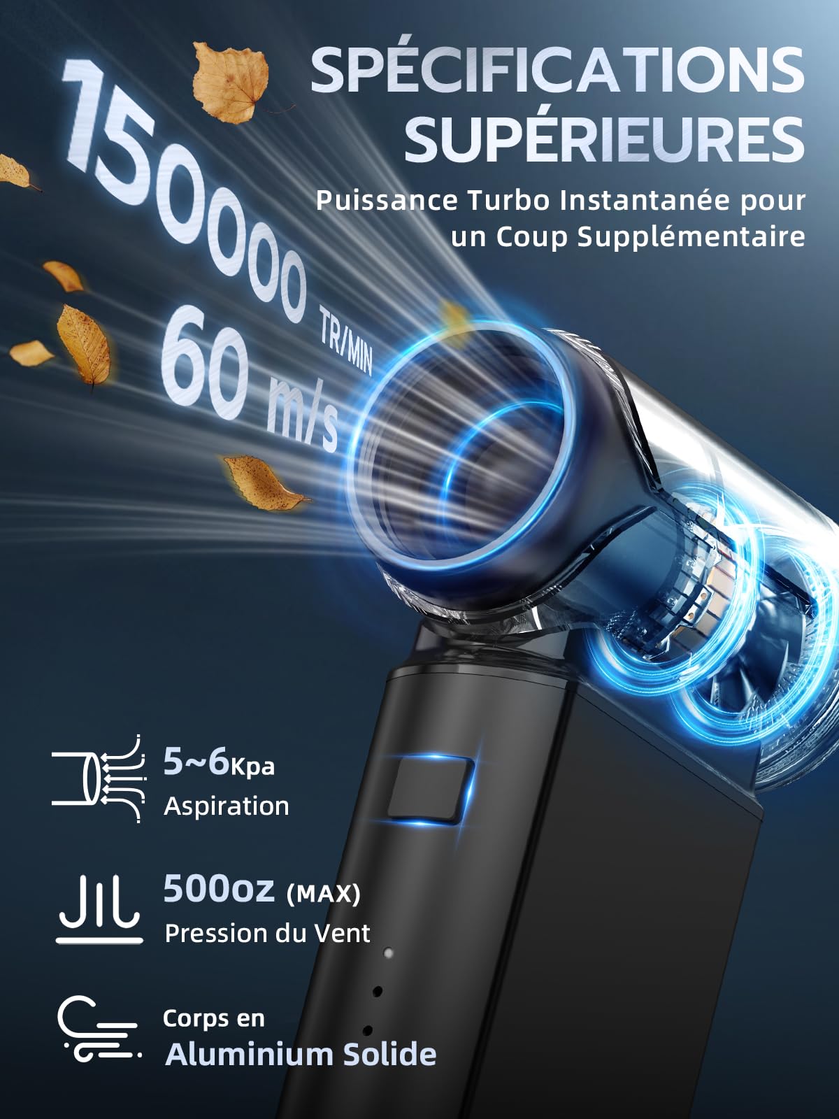 Smiling Shark Dépoussiérants Puissants Électrique, J02 Aluminium 150000TR/Min Souffleur Air Comprimé avec 2 Modes (Normal&Storm)- Batterie 8000mAh, Mini Turbo Ventilateur pour Cooling/PC/BBQ/Auto