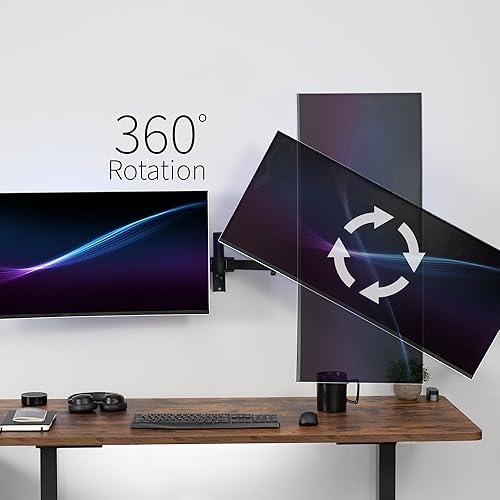 Miniatura 4 de VIVO Soporte de pared LED LCD dual ultra ancho de 27 a 38 pulgadas, resistente, brazos telescópicos, configuración de pared empotrada, se adapta a 2