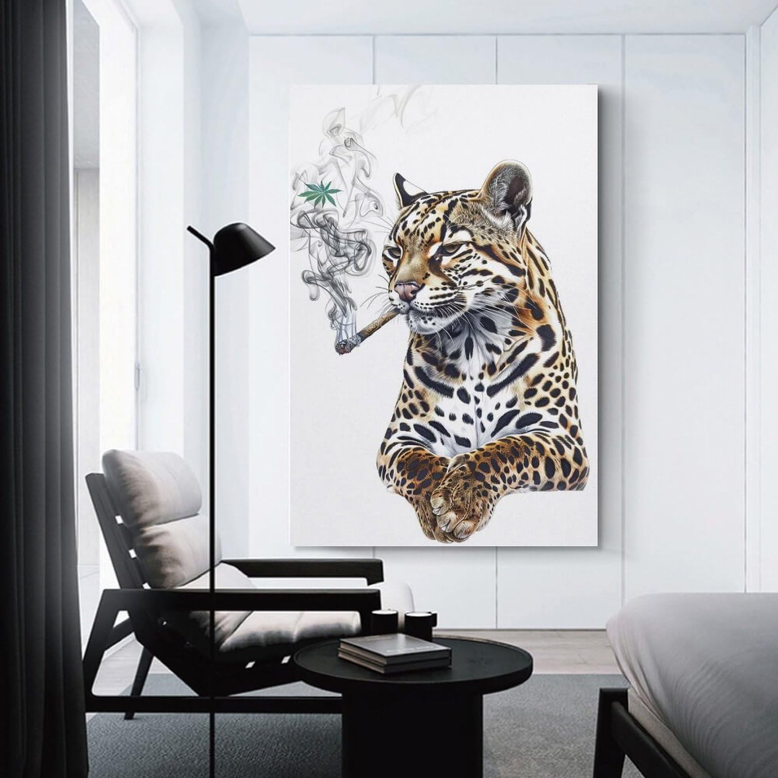 Junmoney Ocelot Smoking Joint Home Decor Wall Art 24x36inch(60x90cm), for Art Walls, Layered Displays Or Homes, A Versatile Canvas Print for Layering