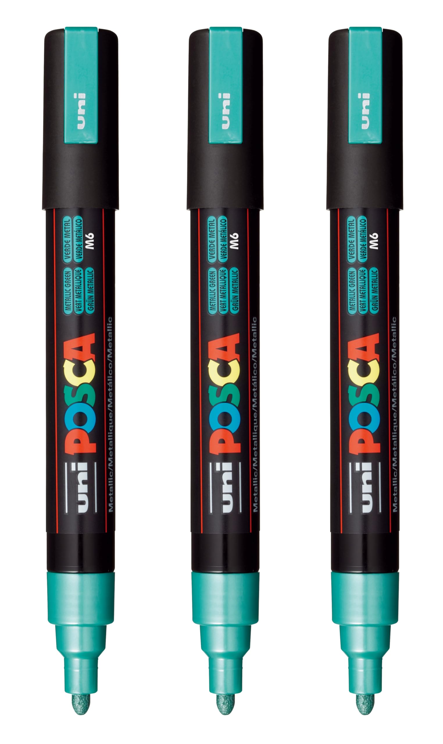 posca PC-5M Water-Based Paint Markers, Reversible Medium Tip (1.8-2.5mm), Metallic Green, 3 Count