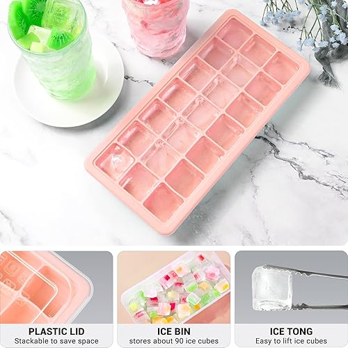 Miniatura 4 de GGOW Bandeja de cubitos de hielo con tapa y contenedor máquina de cubitos de hielo cubierta apilable para congelador - Paquete de 2 bandejas de