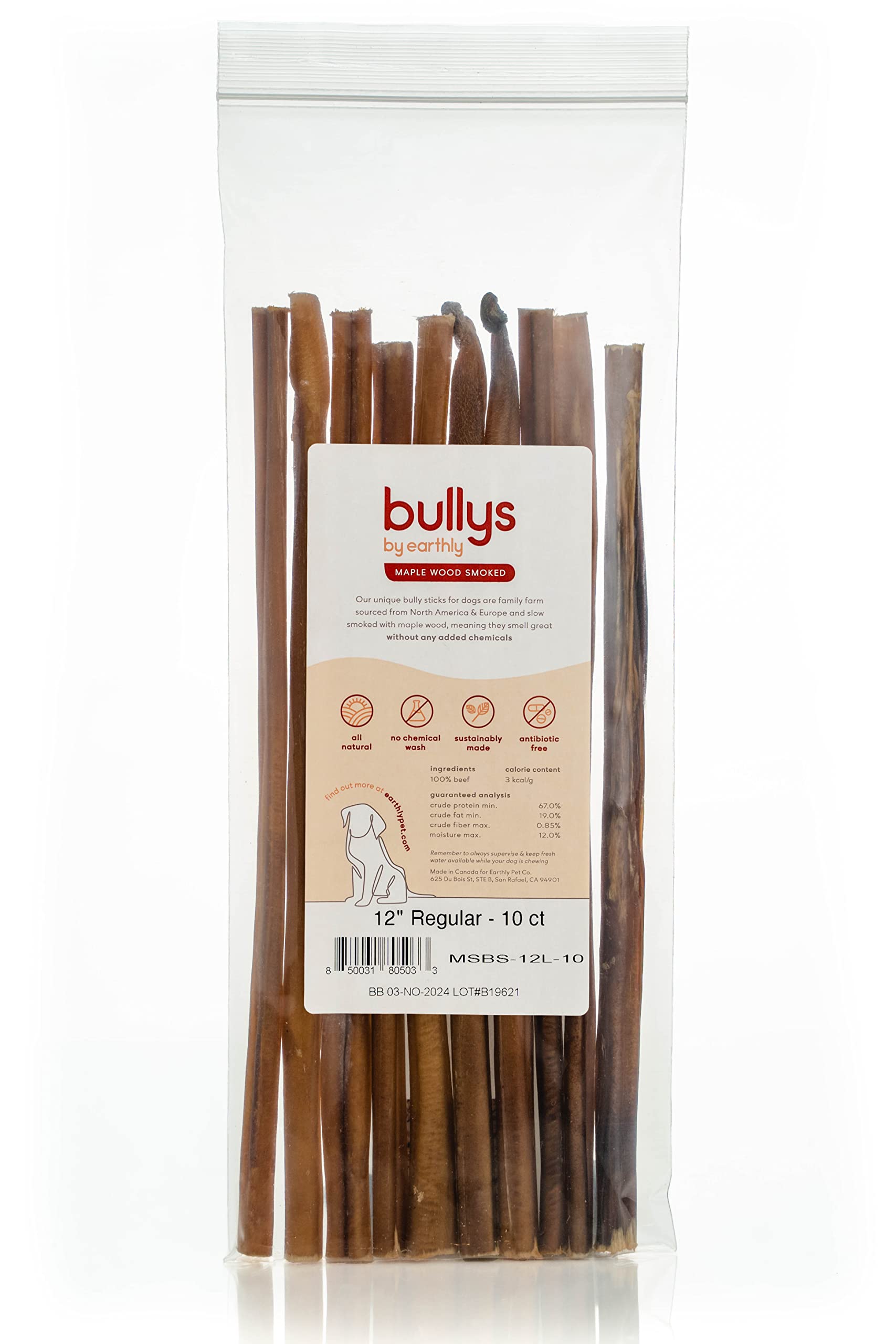 Maplewood Smoked Bully Sticks - Large Dogs, Medium & Small - Grass Fed, All Natural Chews (6 in/10 ct)