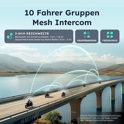 ASMX F1 Motorcycle Bluetooth Headset with Smart Voice Control, 10 Riders Mesh Helmet Communication Systems, ENC/APP FOTA/Audio Multitasking/Magnet Mount, 5mi Intercom for Snowmobile/ATV, 2 Pack - 3
