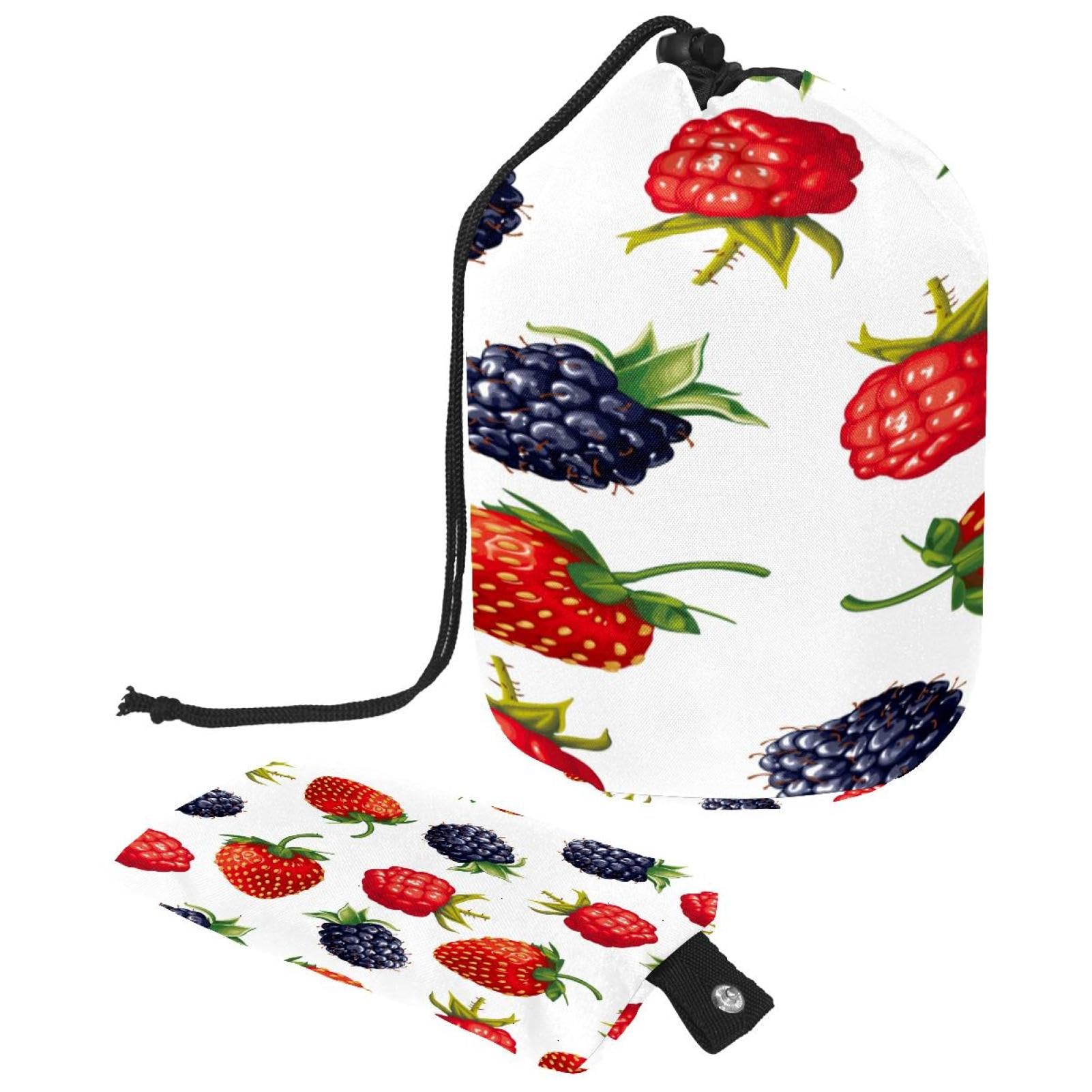 Drawstring Toiletry Bag,Sweet Fruits Red Strawberries Mulberry Barrel Shaped Wash Bag Cosmetic Bags, Travel Makeup Organiser Pouch + Small Bag