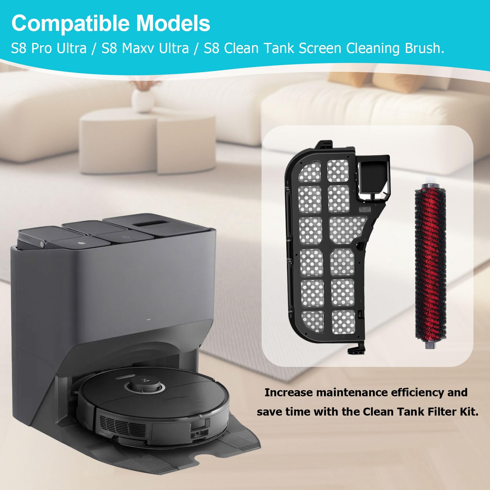 2 filtros de agua para Roborock S8 Pro Ultra, material plástico, con 2 cepillos de limpieza, accesorios de repuesto para Roborock, adecuado para limpieza de casa, hotel y oficina
