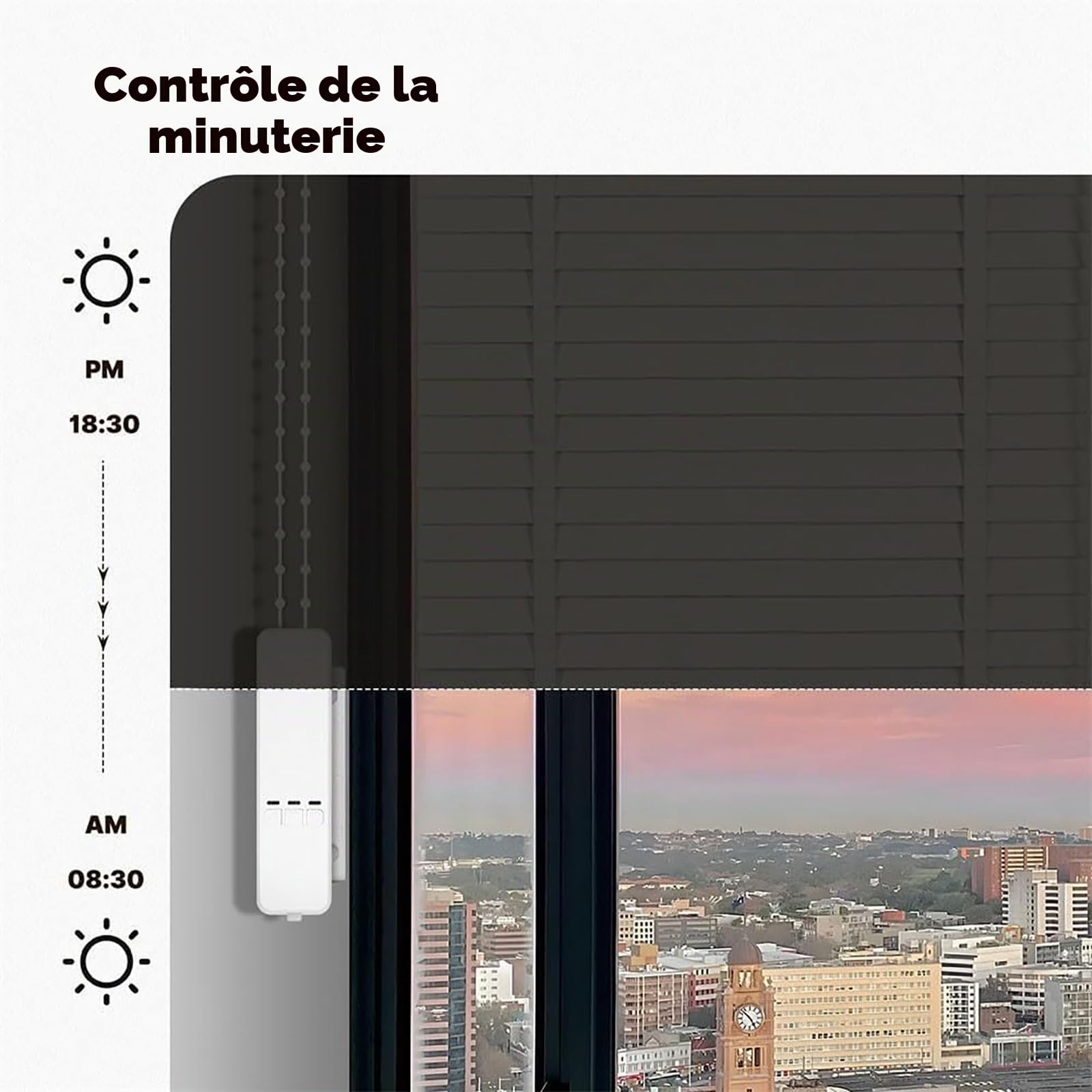 MObyat Ouvre-Porte Intelligent Motorisé pour Stores À Enrouleur À Chaîne, Moteur Intelligent pour Rideaux À Cordon avec Télécommande Et Commande Vocale, Réglage L'heure, Mémoire Coupure Courant