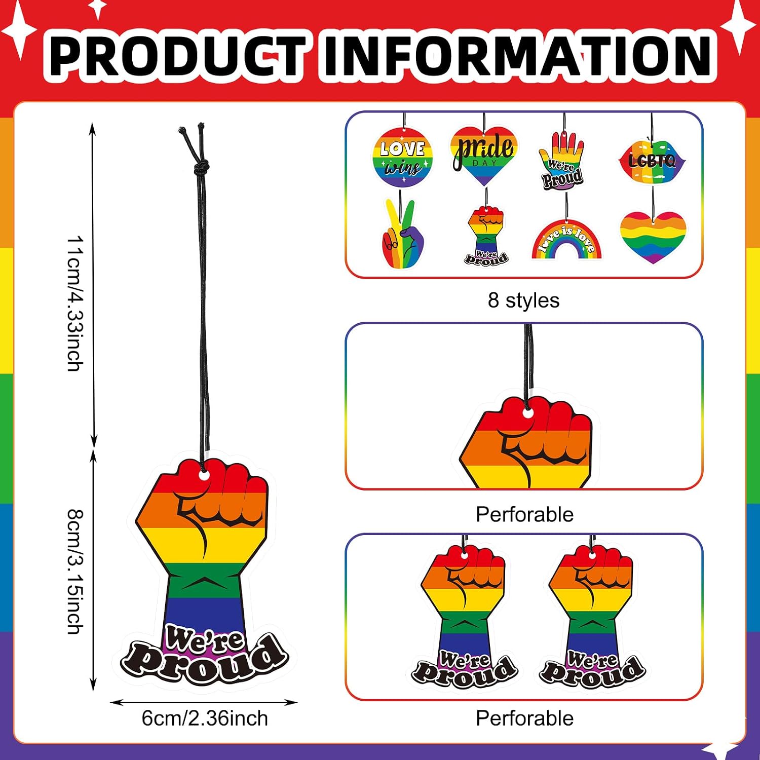 Batiyeer 16 Pcs Gay Pride Car Accessories LGBT Air Fresheners Pride Month Gift for Gay Lesbian Friends Rainbow Love Ornaments for Car Wardrobe Bathroom Office Decorations