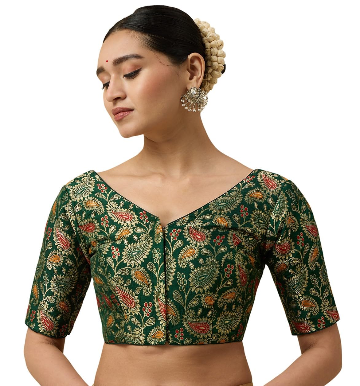 studio shringaar Women's Paisley Brocade Readymade Saree Blouse-picture-31