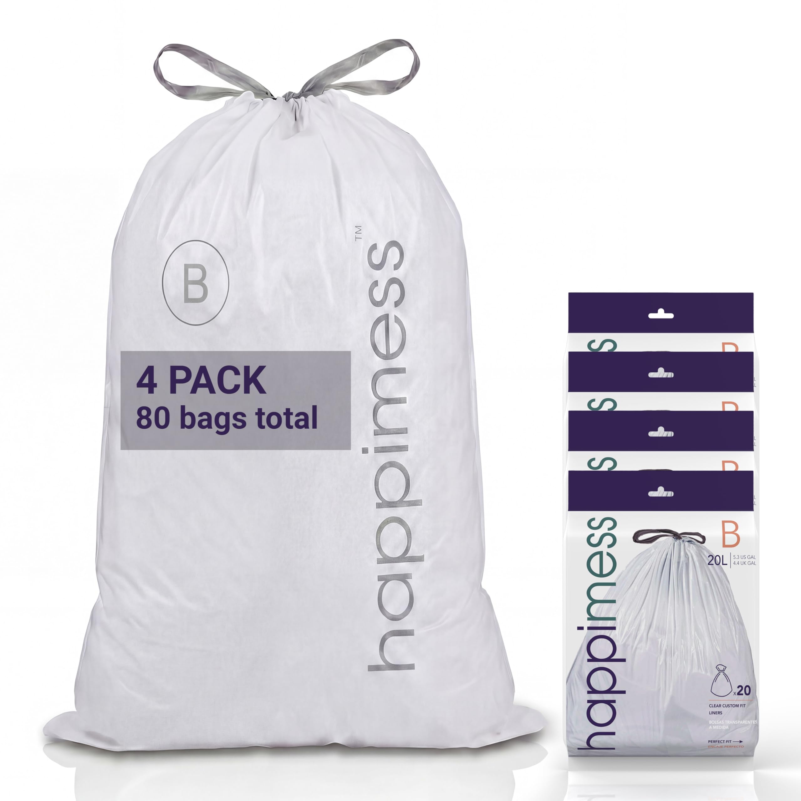 happimess Clear / 80 Count (Pack of 1) / 5.3 gallons Trash Bags