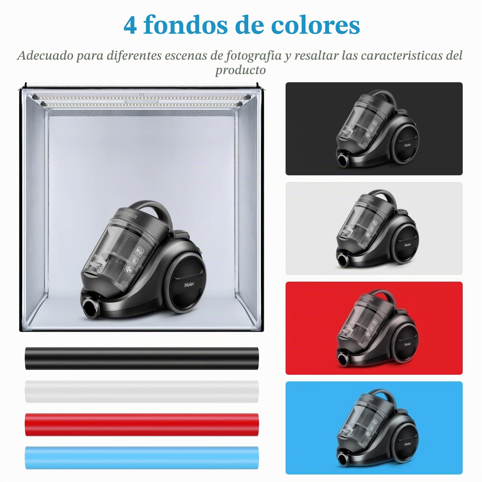 Caja de estudio fotográfico, 80 x 80 x 80 cm portátil, plegable, caja de luz para fotografía, tienda de campaña con luces LED de alta intensidad CRI95 y 5 telones de fondo para fotografía de productos
