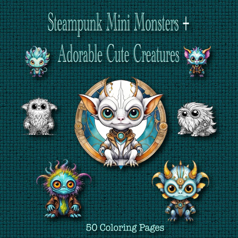 Steampunk Mini Monsters & Adorable Cute Creatures Coloring Book: 50 Coloring Pages Featuring Creepy but Cute and Adorable Creatures-Steampunk Style