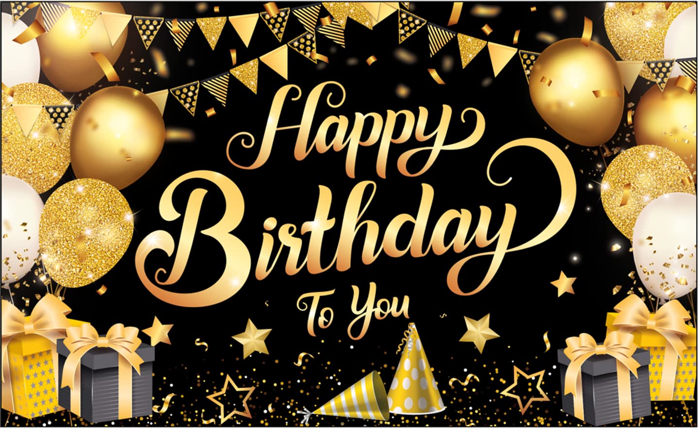 KatchOn, Schwarz Gold Happy Birthday Banner Geburtstagsdeko – XtraLarge, 180 x 110 CM | Happy Birthday Hintergrund Geburtstagsdekorationen, Happy Birthday Girlande, Schwarz Gold Geburtstagsbanner