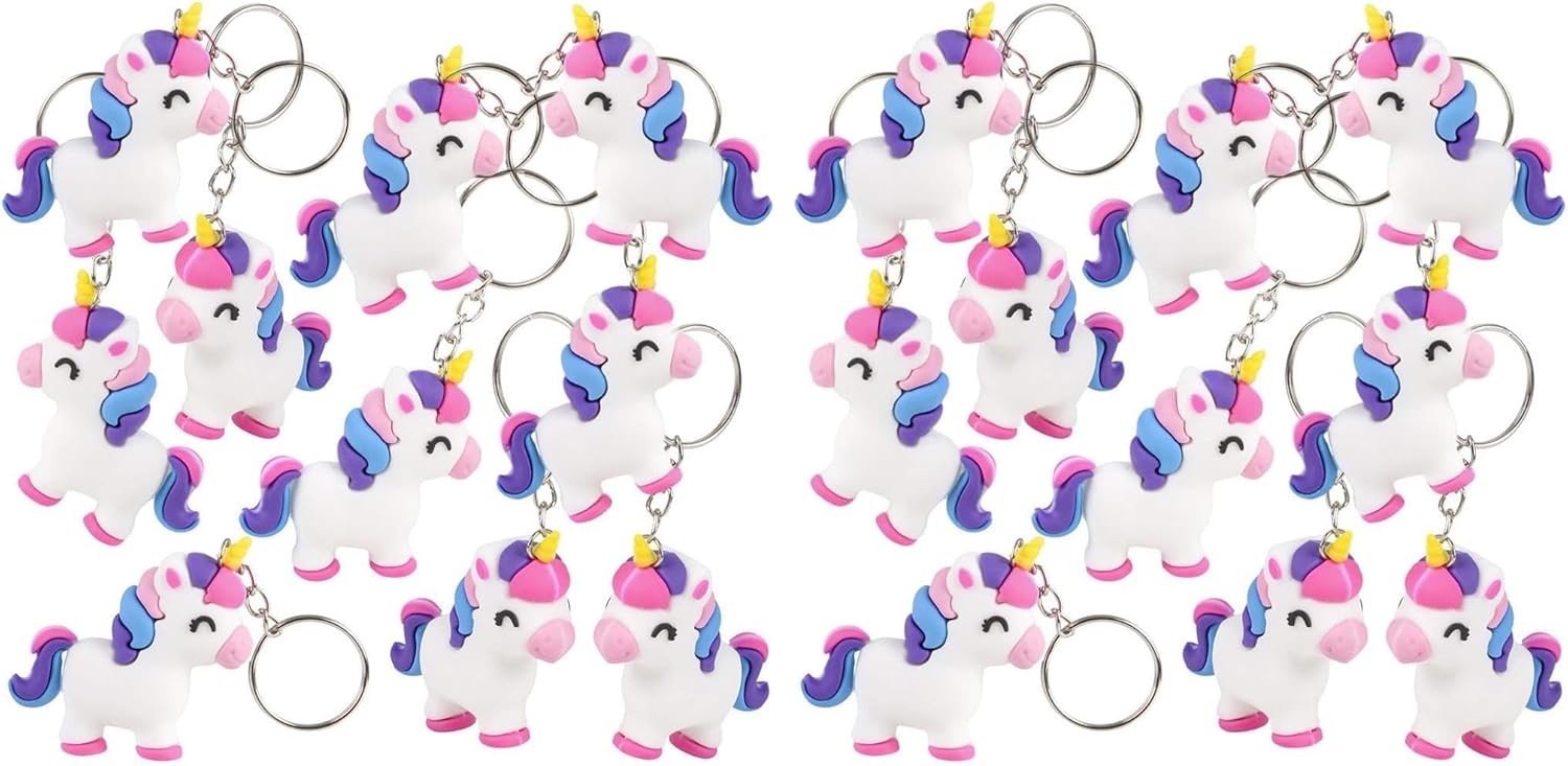ArtCreativity Unicorn Rubber Keychains, Set of 12, Fun Key Chains for Backpack, Purse, Luggage, Unicorn Birthday Party Favors for Kids, Goodie Bag Fillers, Small Prizes for Boys and Girls (Pack of 2)