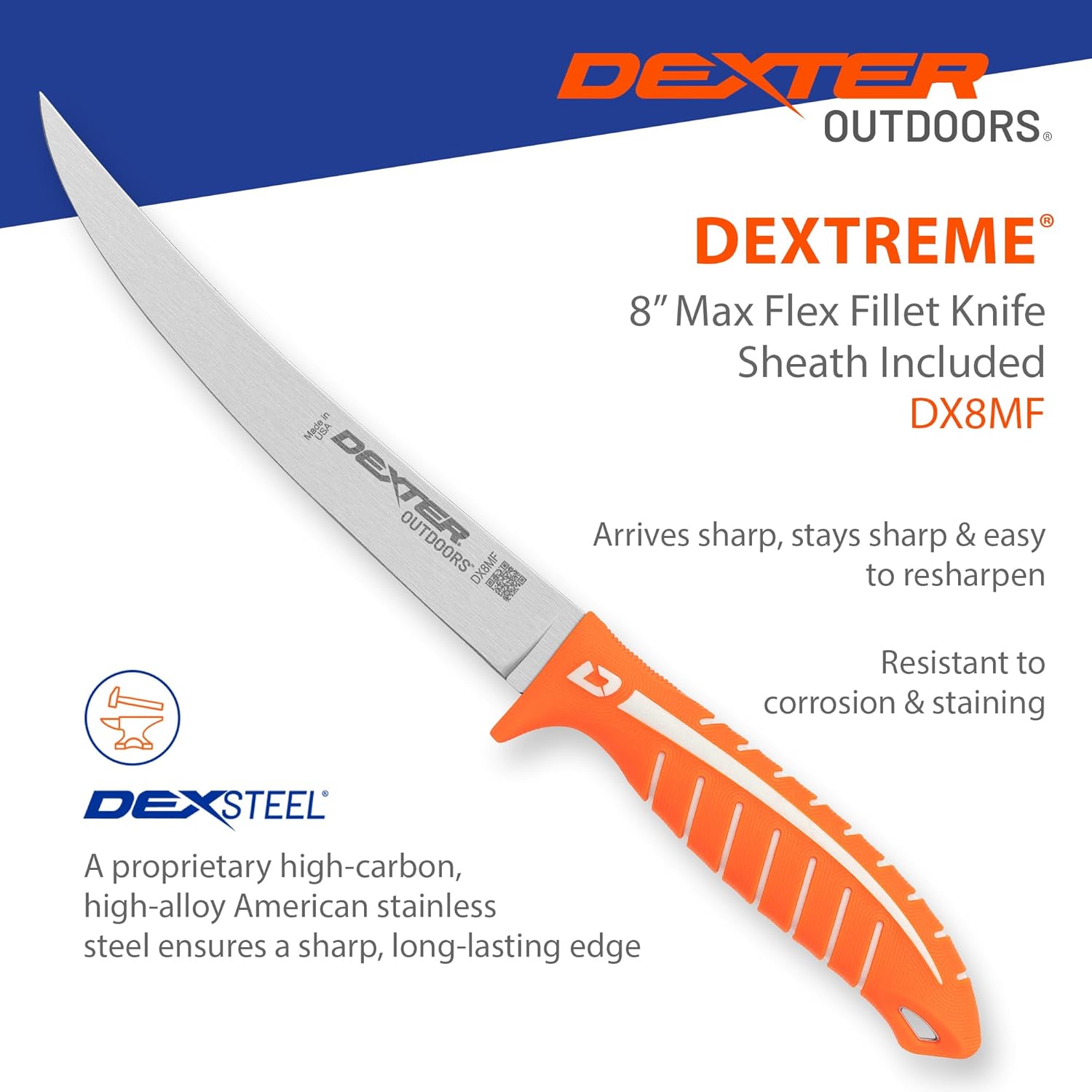 Dexter Outdoors Dextreme Single Edge 8" Max Flex Fillet Knife | Includes Sheath