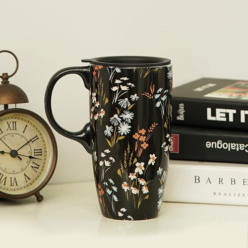 Miniatura 11 de Topadorn Taza de café de cerámica para regalo con tapa de 17 onzas, taza de té alta de porcelana con asa para el hogar y la oficina, taza