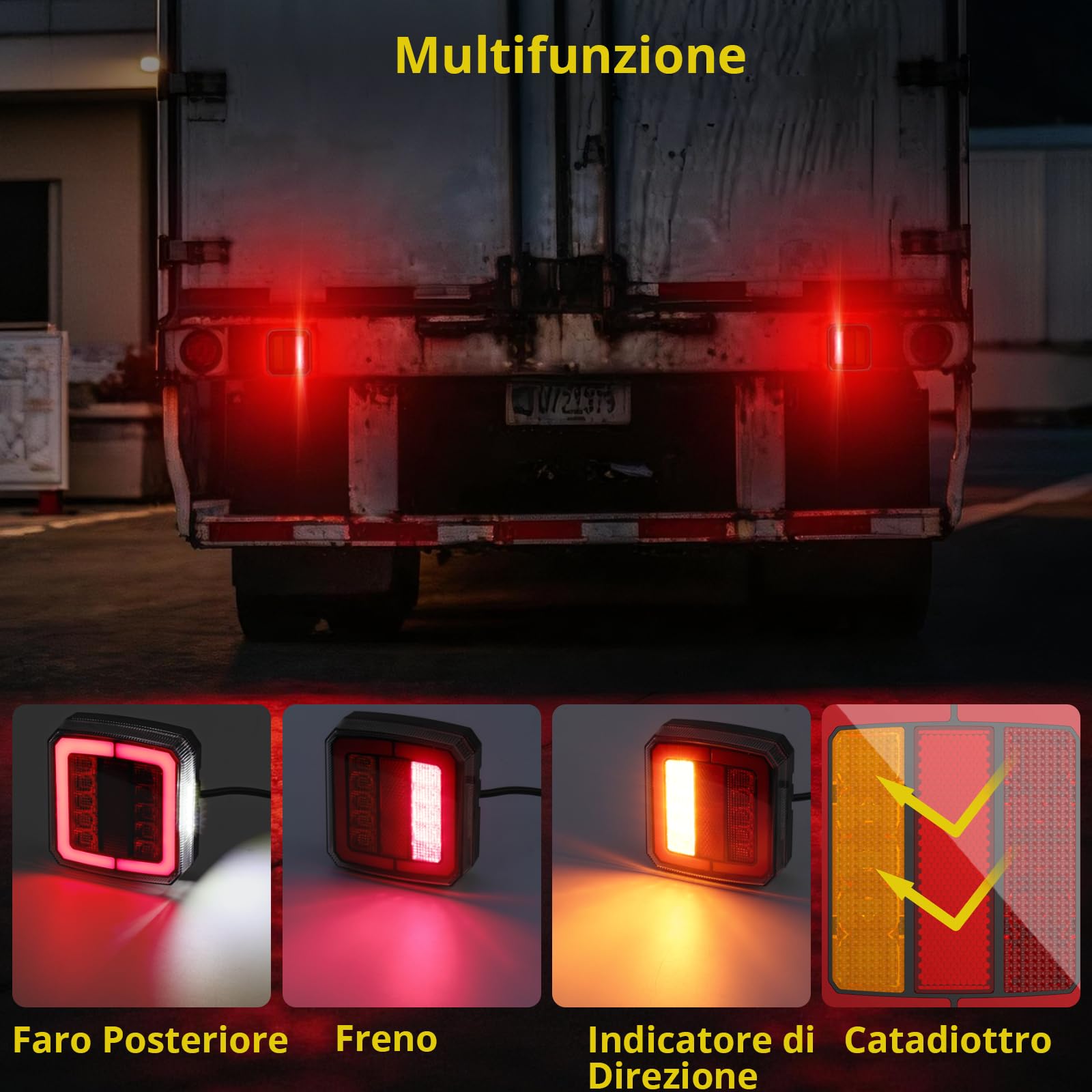 PROZOR Luci Posteriori per Rimorchio a 40 LED Omologazione E-Mark, Kit Fari LED Rimorchio a 7 Pin Cavo 7,35 m+2,4m, 4 Funzioni Posizione/Stop/Frecce/Rifrangente, Adattabile 12V-24V 30V Universali